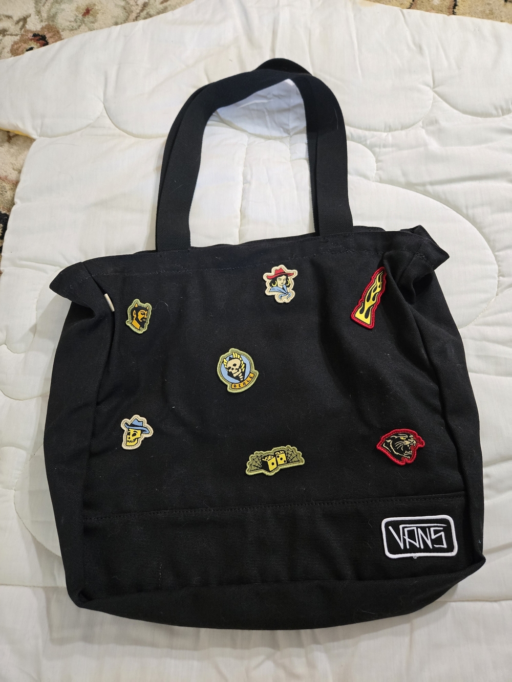 Elijah Berle Vans Black Canvas Tote with Patches